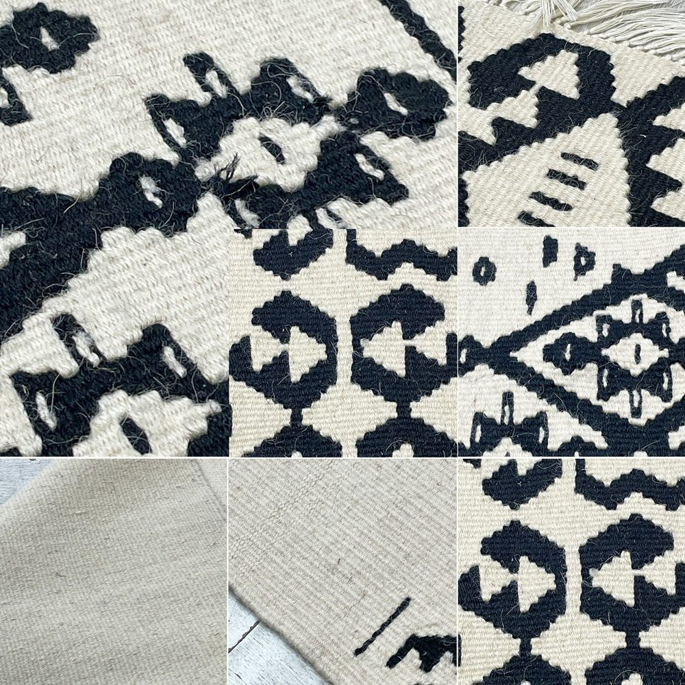 モロッカンラグ MOROCCAN RUG キリムラグ ホワイト&ブラック 145×81cm 手織り絨毯 ラグ 幾何学模様 モロッコ ●