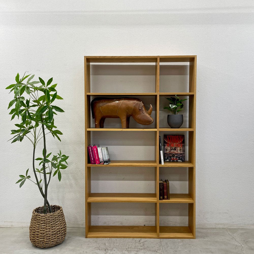 無印良品 オーク材 スタッキングシェルフ ワイド 5段+W42cm追加5段 W121cm オープンシェルフ ナチュラル 定価46,800円 〓