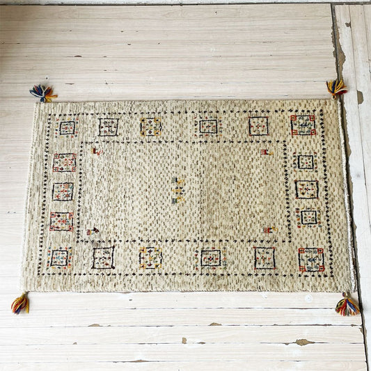 ギャッベ GABBEH ランナー キッチンマット 絨毯 玄関マット ウール ナチュラルカラー トライバルラグ イラン ★