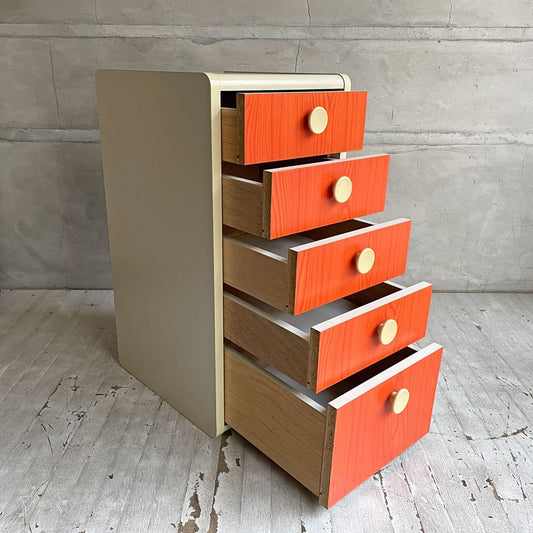 ジャパンビンテージ Japan Vintage 5段チェスト 抽斗 オレンジカラー レトロポップ 昭和レトロ ♪