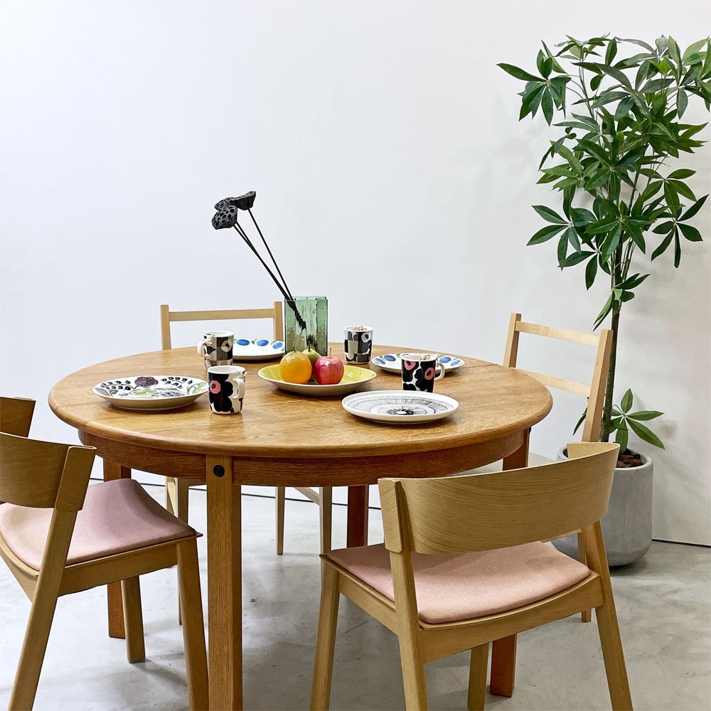 デンマーク ビンテージ Danish vintage オーク材 エクステンション ダイニングテーブル ラウンド 伸長式 Φ120cm 北欧家具 ●