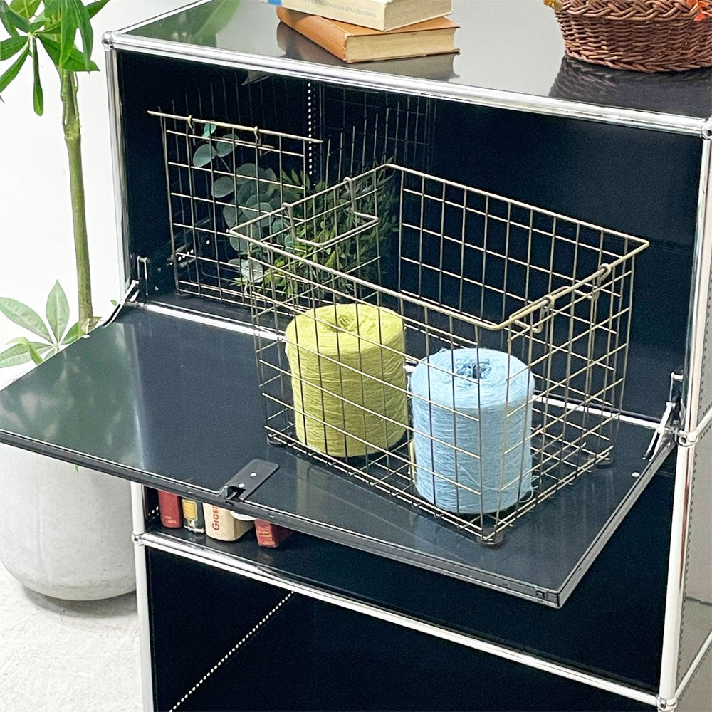 ユーエスエムハラー USMハラー USM Haller モジュラーファニチャー キャビネット シェルフ 1列3段 ドロップダウンドア×1 グラファイトブラック 鍵付き スイス モダン ●