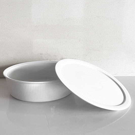 ロイヤルコペンハーゲン ROYAL COPENHAGEN ホワイトフルーテッド オーブンウエア Lサイズ 蓋付 ボウル W22cm 北欧食器 廃番 ■