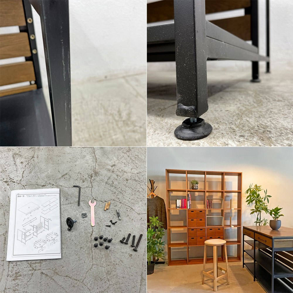 ロウヤ LOWYA アイランドキッチンカウンター W120cm タモ材 キッチン収納 レンジ台 カウンターテーブル ビンテージ加工 定価42,990円 〓