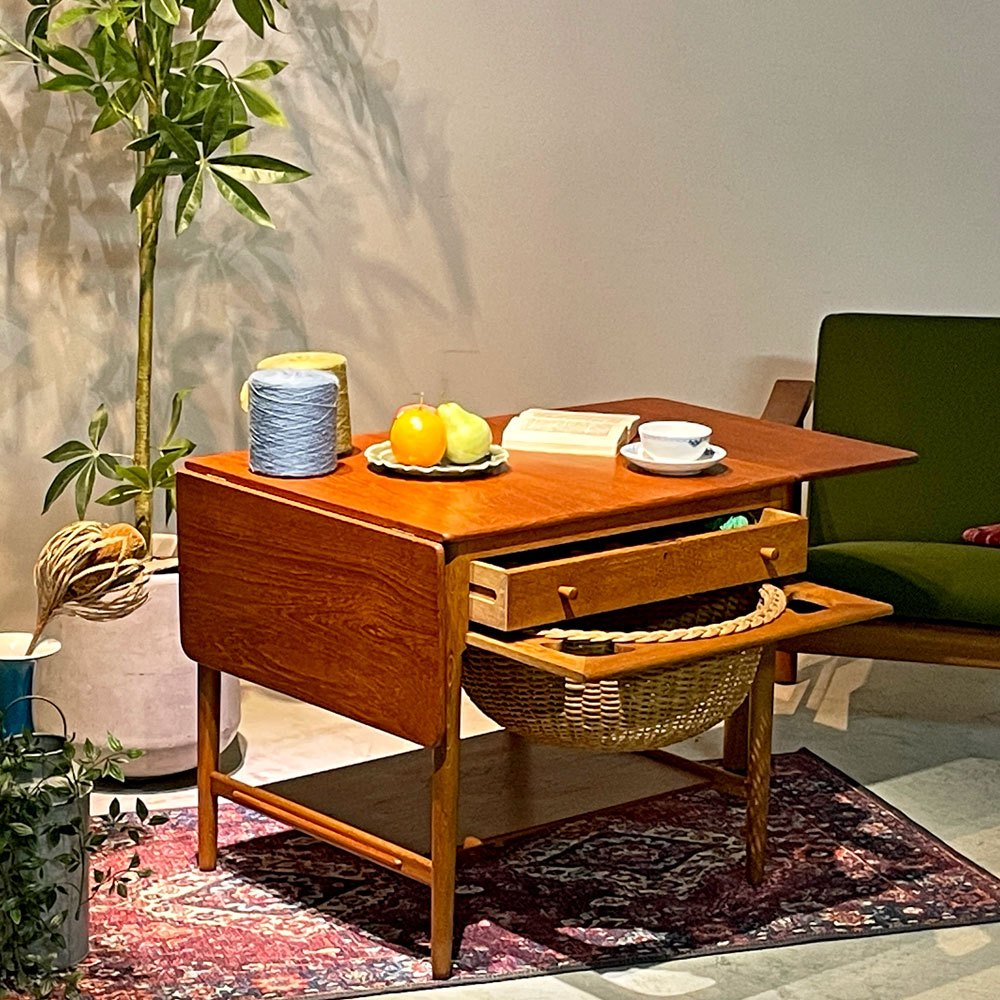 アンドレアス・タック Andreas Tuck AT33 ソーイングテーブル チーク材×オーク材 ハンス・J・ウェグナー デンマーク ビンテージ 北欧家具 ●