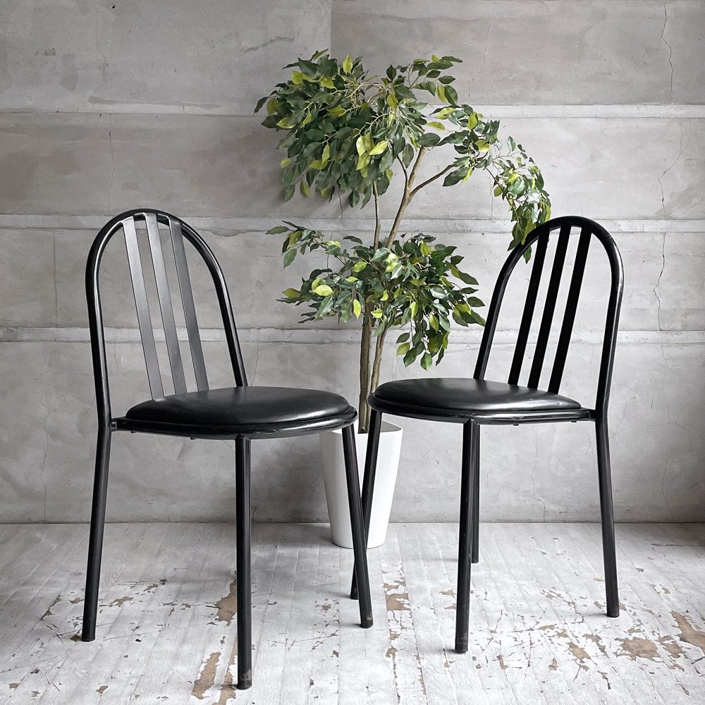 フランスビンテージ French Vintage ステヴァンチェア Stevens Chair モデルC Model C ブラック レザー クッションシート ロベール・マレ=ステヴァンス 刻印有 A ♪