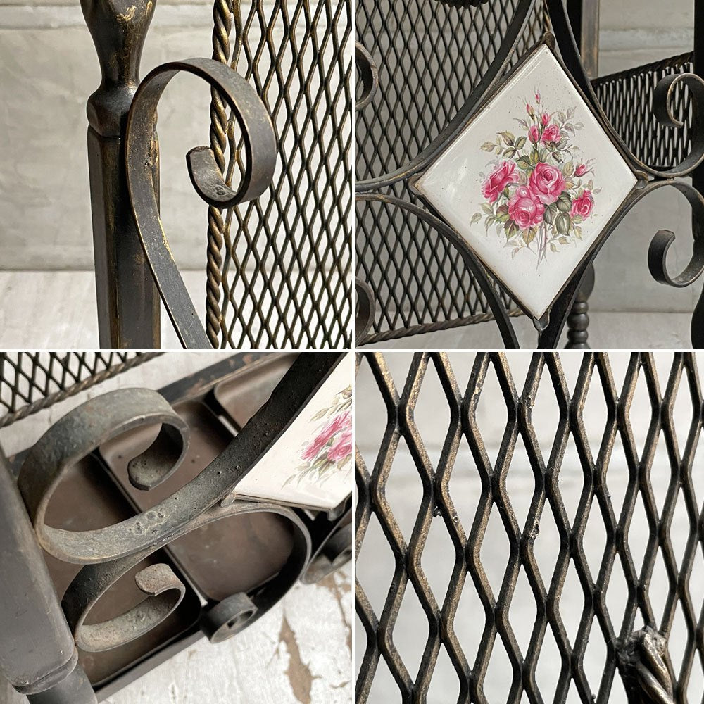 クラシカルデザイン アイアンフレーム アンブレラスタンド ミラー付き ホールスタンド レトロ ♪