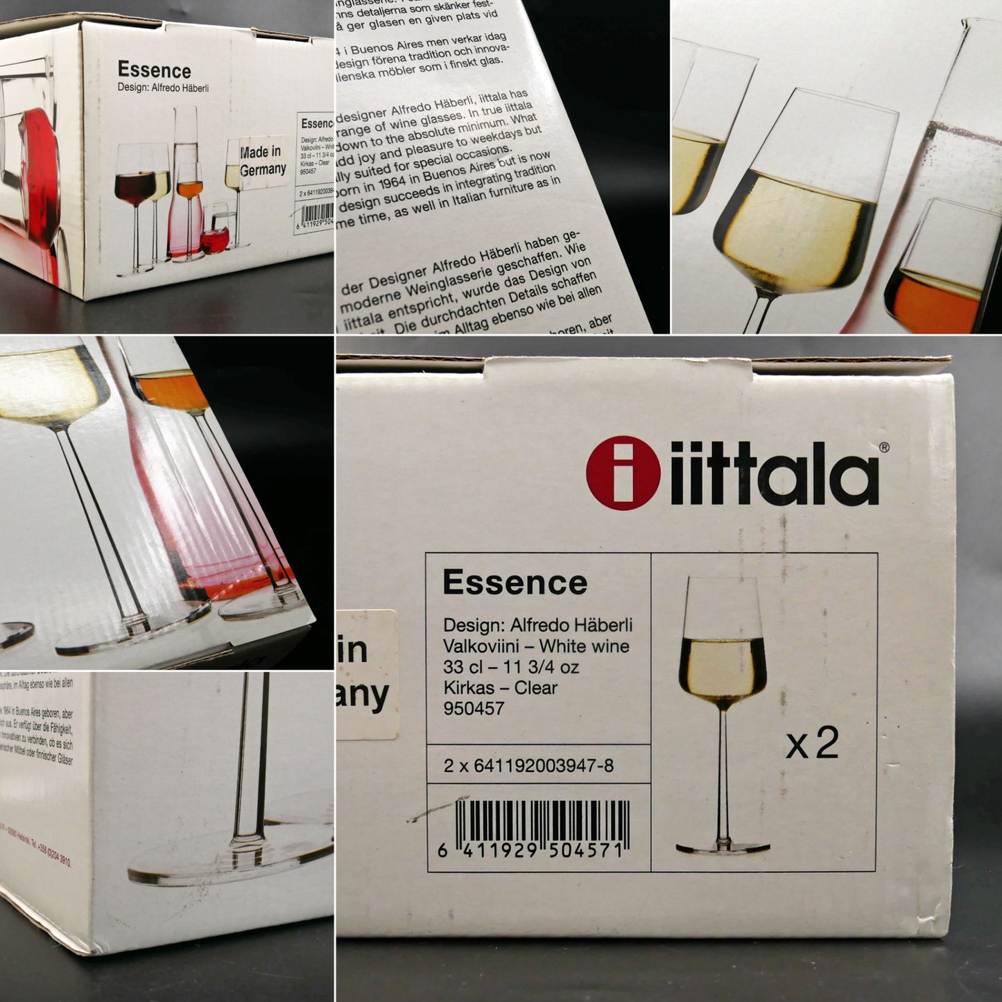 イッタラ iittala エッセンス Essence ホワイトワイン グラス ペア アルフレッド・ハベリ Alfredo Haberli 北欧食器 箱付き 未使用保管品 C ●