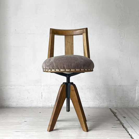 クラッシュゲート CRASH GATE ノット アンティークス Knot antiques ファソラチェア ロータイプ 昇降 回転式 ファブリック ブラウン 鋲打 関家具 展示品 定価¥38,500- ★