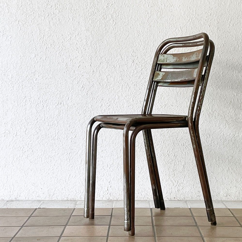 フランスビンテージ French Vintage ポリッシュドメタル スタッキングチェア ロイズアンティークス Lloyd'sAntiques 取り扱い インダストリアル 工業系 B ◇