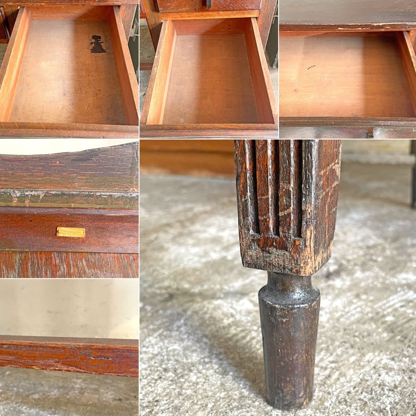 ジャパンビンテージ Japan Vintage 古い木味の片袖机 デスク 抽斗3杯 ブラウン 古家具 レトロ W90.5cm ■