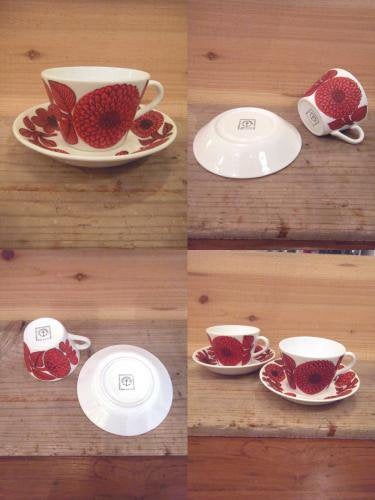 ■GUSTAVSBERG/グスタフスベリ ビンテージ Red Aster/レッドアスター コーヒーカップ&ソーサー 2客有