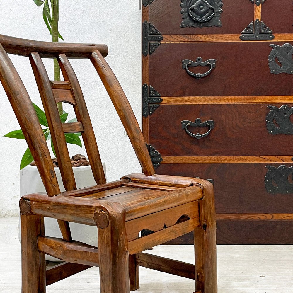 中国家具 トウチャ族 土家族 木製椅子 ローチェア 木味 民芸家具 ビンテージ 伝統工芸 アジアン家具 ●