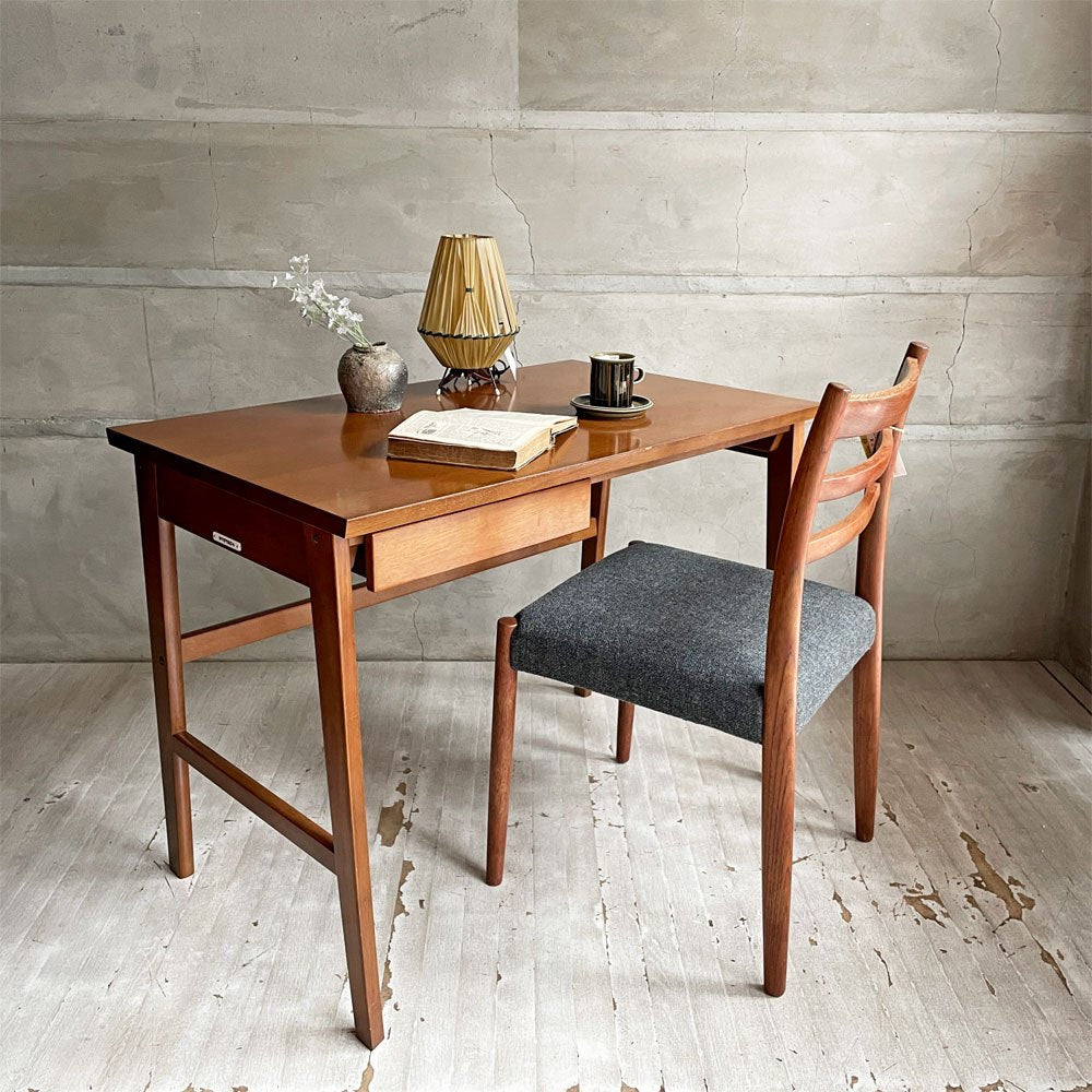 カリモク60+ ロクマルプラス デスク スライド引き出し 片袖 ウォールナットカラー オーク材 ラバートリー材 レトロモダン ♪