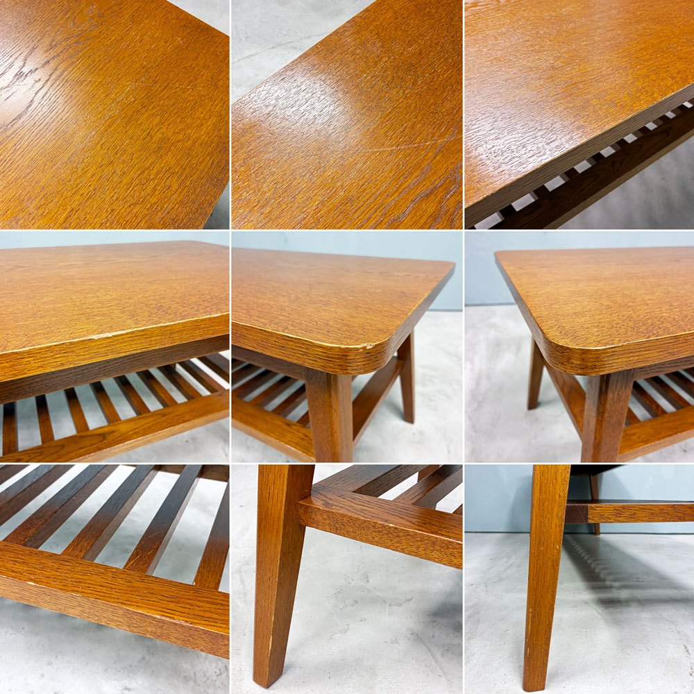パシフィックファニチャーサービス P.F.S. ローテーブル DH TEA TABLE WITH SHELF Lサイズ W120cm ナラ材 マガジンラック付 ダークブラウン 定価:¥70,400- ◎