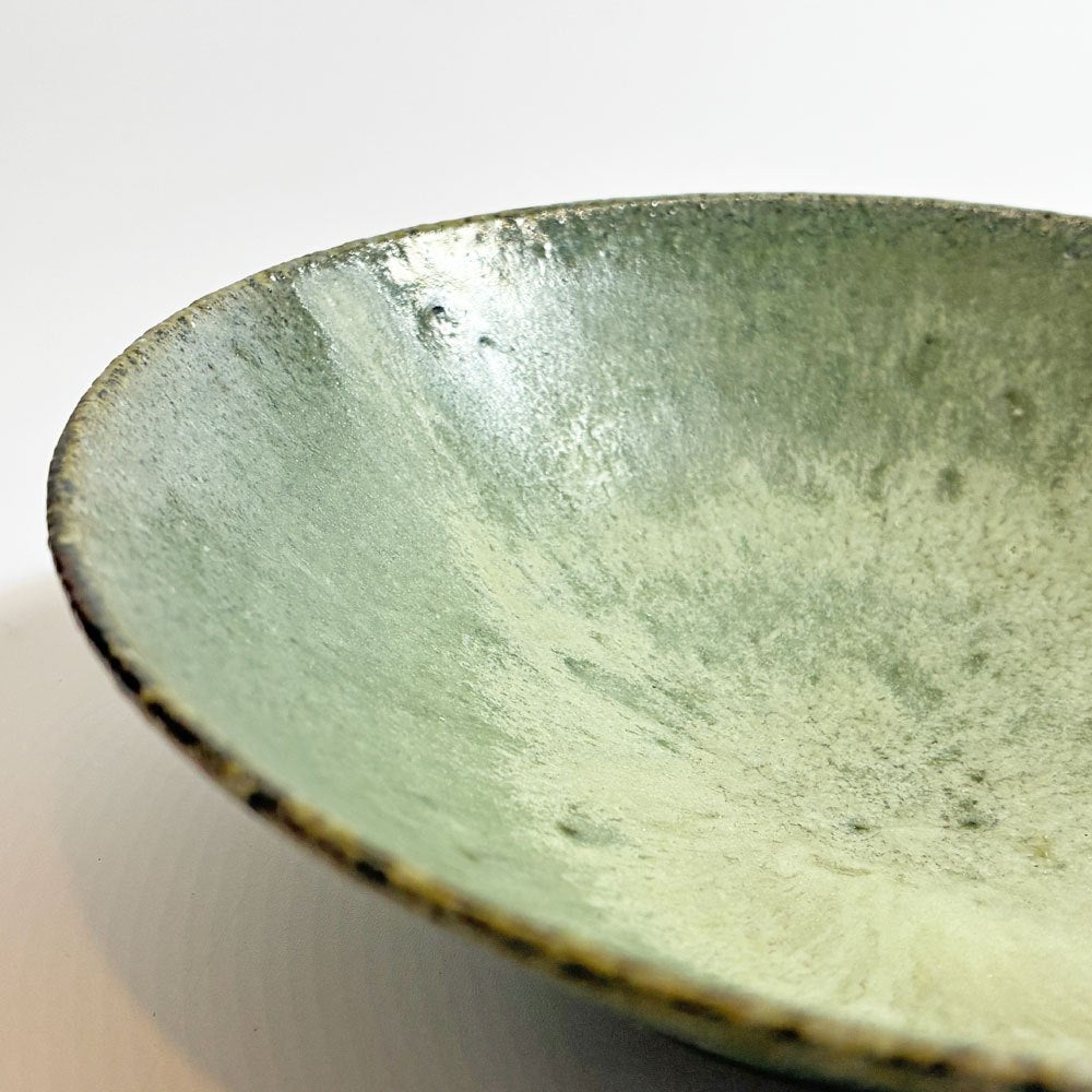 清岡幸道 青灰オリーブ 平小鉢 陶器 15cm 現代作家 民芸 うつわ ★
