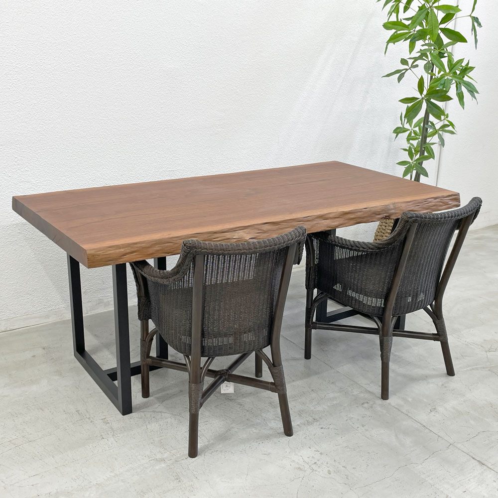 ワイスワイス WISE WISE ダイニングテーブル dining table アイアンレッグ T字脚 パナマ材無垢材 ライブエッジ 天板厚 7.0cm 〓