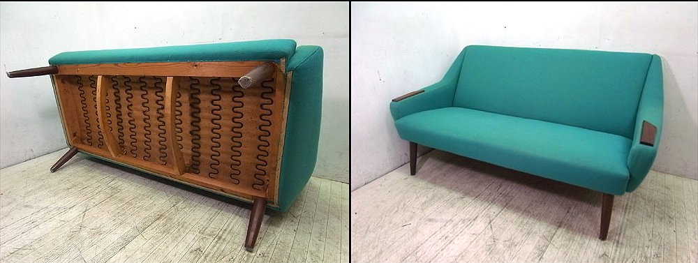 ♪ Scandinavian Vintage 北欧ビンテージ デンマーク製 ファブリックソファ 2シーター ウォールナット