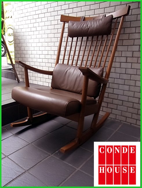 ■ CONDE HOUSE カンディハウス リキロッカー 本革ロッキングチェア 渡辺 力 旭川家具