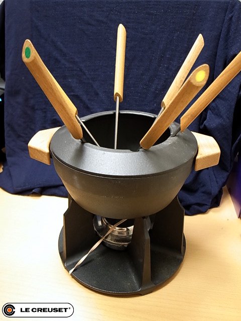 Le Creuset ル・クルーゼ フォンデュ セット Luxe Fondue 鋳鉄 希少 木製ハンドルタイプ ■