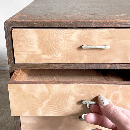 ジャパンビンテージ Japan Vintage 小引き出し ミニチェスト 抽斗5杯 デコラトップ 木味 古道具 古家具 昭和 レトロ ■