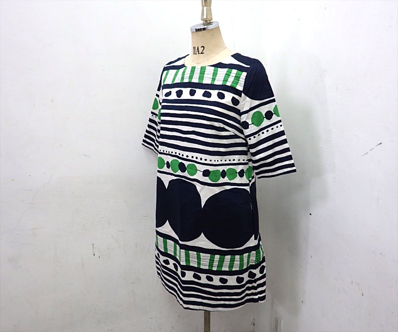 marimekko / マリメッコ Paula / Pihla ワンピース 紺緑 38 USED ◎