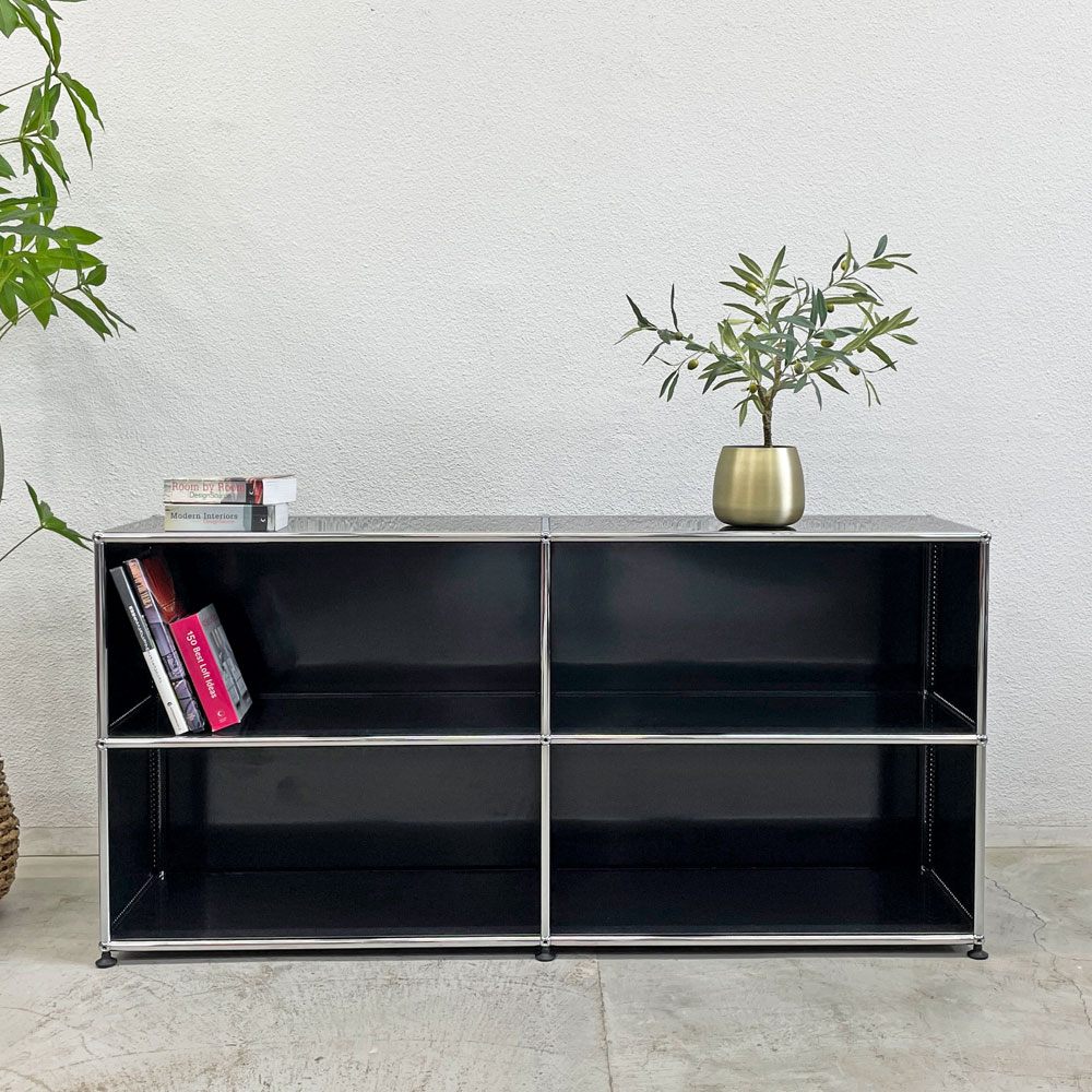 ユーエスエムハラー USMハラー USM Haller モジュラーファニチャー キャビネットシェルフ 2列2段 グラファイトブラック オープン W153 本棚 飾り棚 モダンデザイン スイス 〓