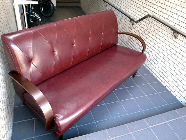 B-Company ビーカンパニー クールベレザー 3Aソファ 3シーター 廃番色 レンガ ■