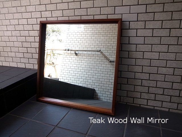 Vintage TeakWood Frame Wall Mirror ビンテージ チーク 無垢材 フレーム ウォールミラー 幅64.5㎝ ■