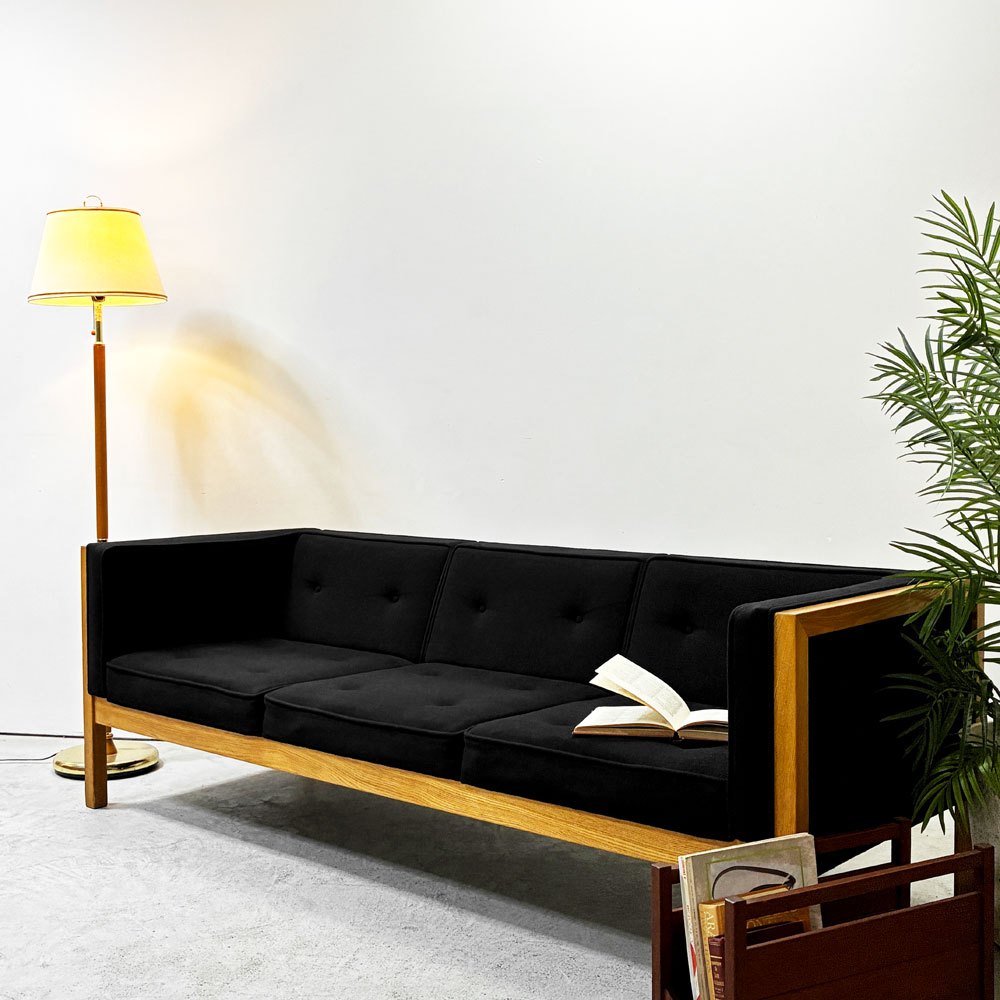 ハーマンミラー Herman Miller ネルソンキューブソファ ラウンジシーティング 3pソファ ホワイトオーク ファブリック ブラック ●