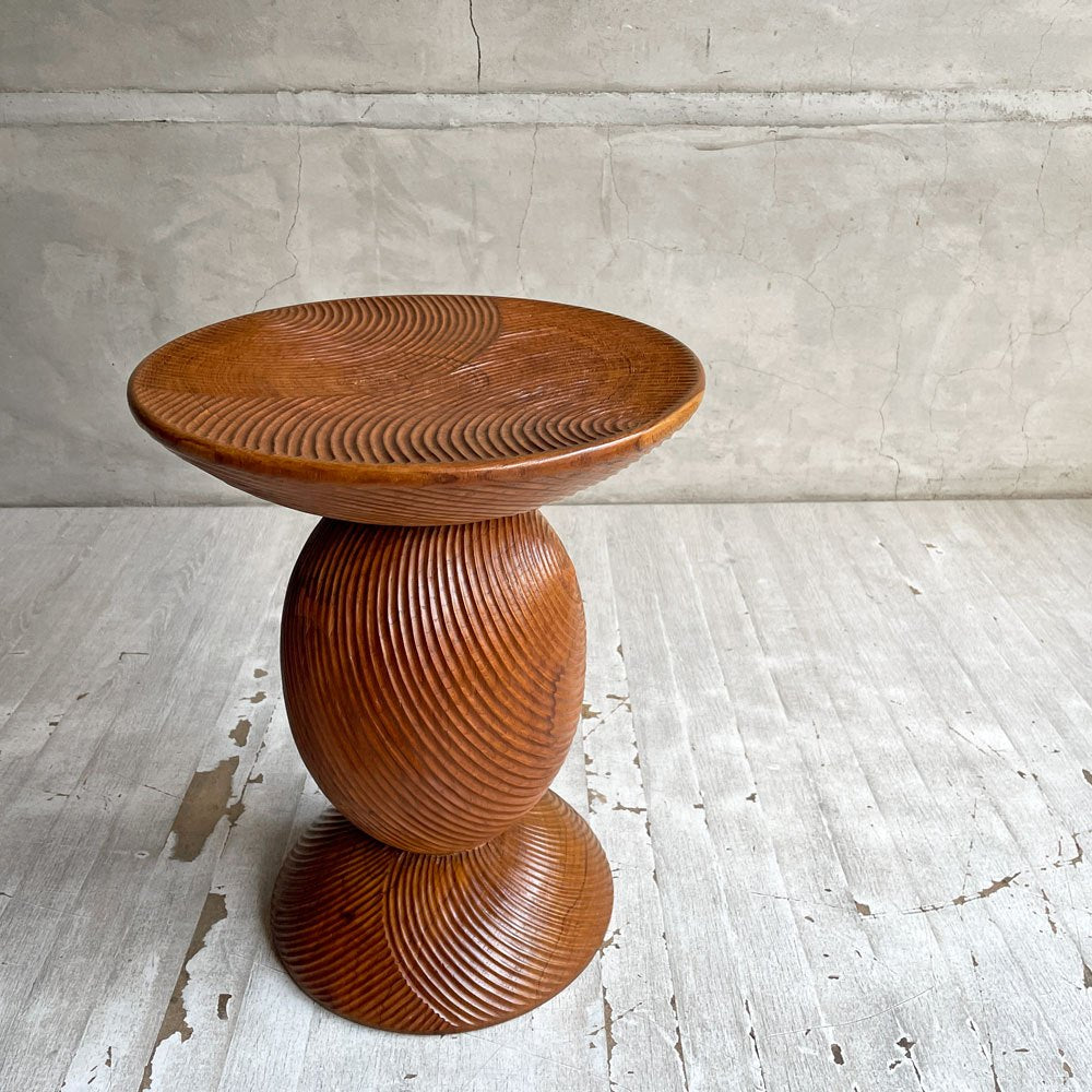 ヨーガンレール ババグーリ Jurgen Lehl Babaghuri チーク無垢材 スツール Stool ラウンド うずまき柄 ハンドメイド 一木造り プリミティブ 希少 ♪