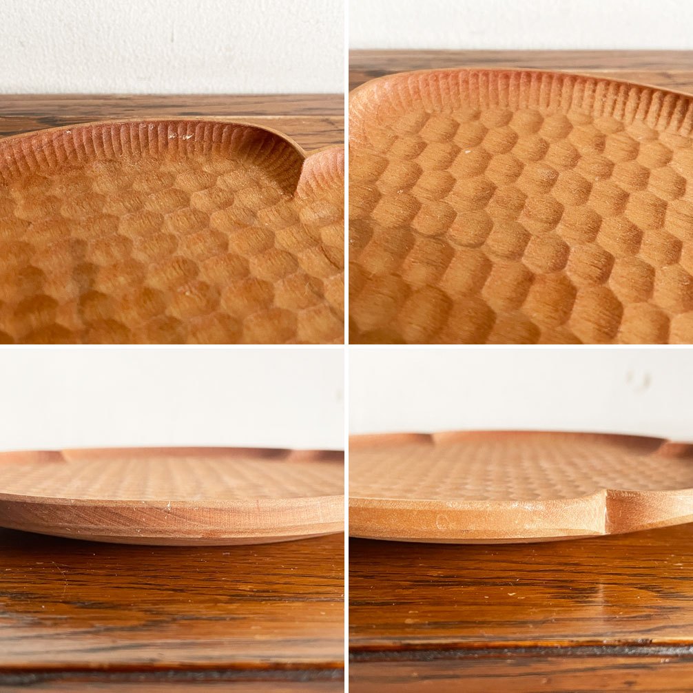 木工房 玄 高塚和則 花形パン皿 中 20cm さくら材 はちのす彫り 現代作家 ■