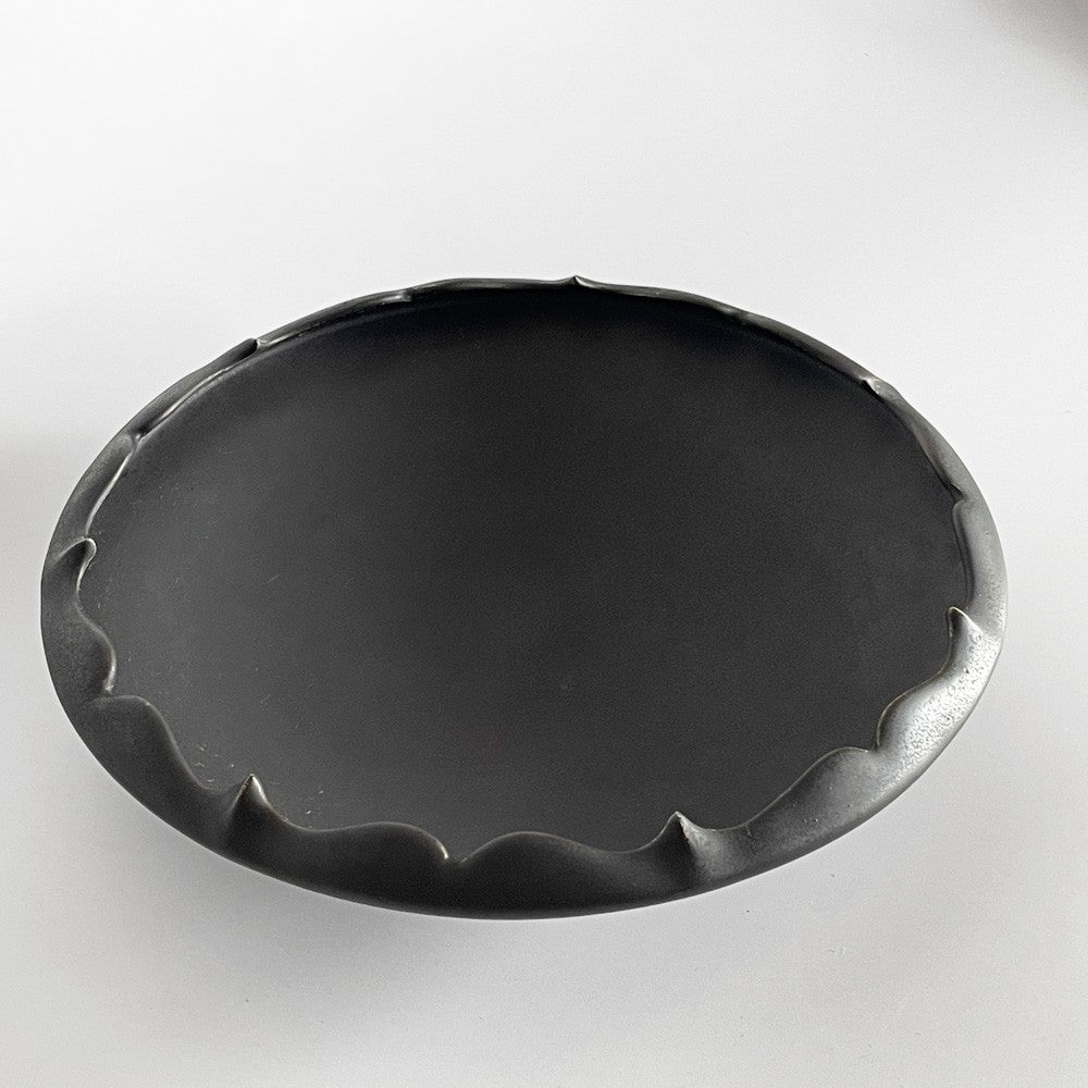 木下和美 輪花鉢 -蕾- 深皿 大鉢 Lサイズ 黒釉 磁器 22cm 現代作家 B