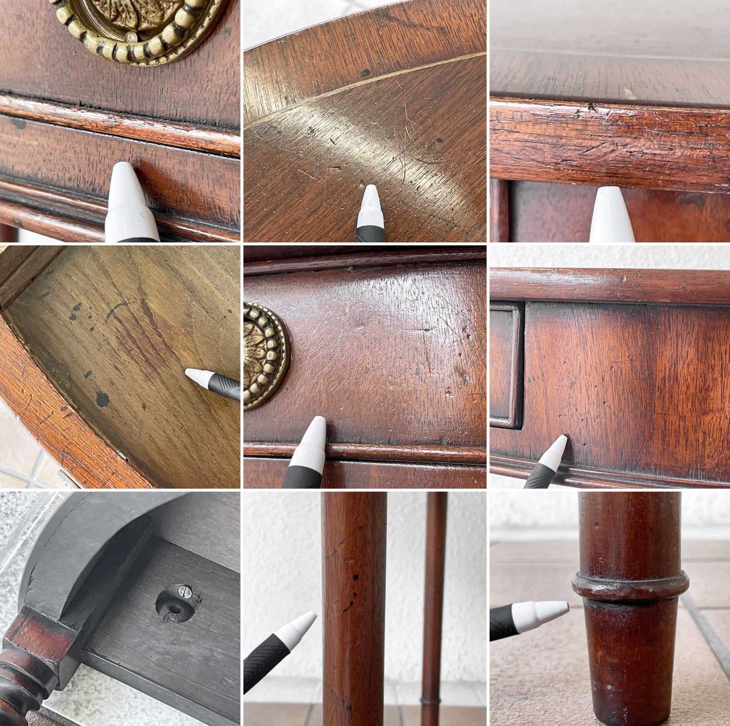 ビンテージ Vintage 半円形 木製 コンソールテーブル 1ドロワー デスク アンティーク クラシカルデザイン ◇