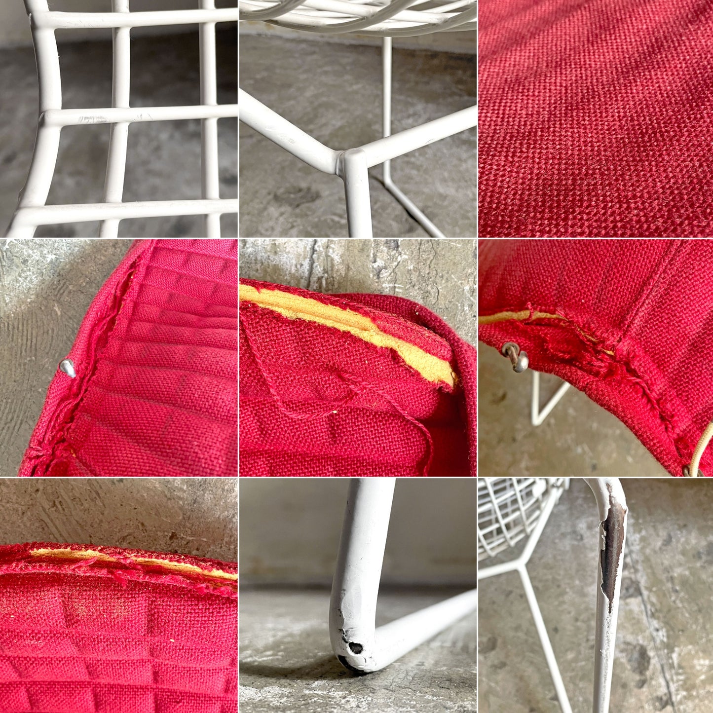 ノル Knoll 420 サイドチェア ワイヤーチェア ダイニングチェア ホワイト × レッド ファブリック フルカバー仕様 ハリー・ベルトイア ミッドセンチュリー ビンテージ ■