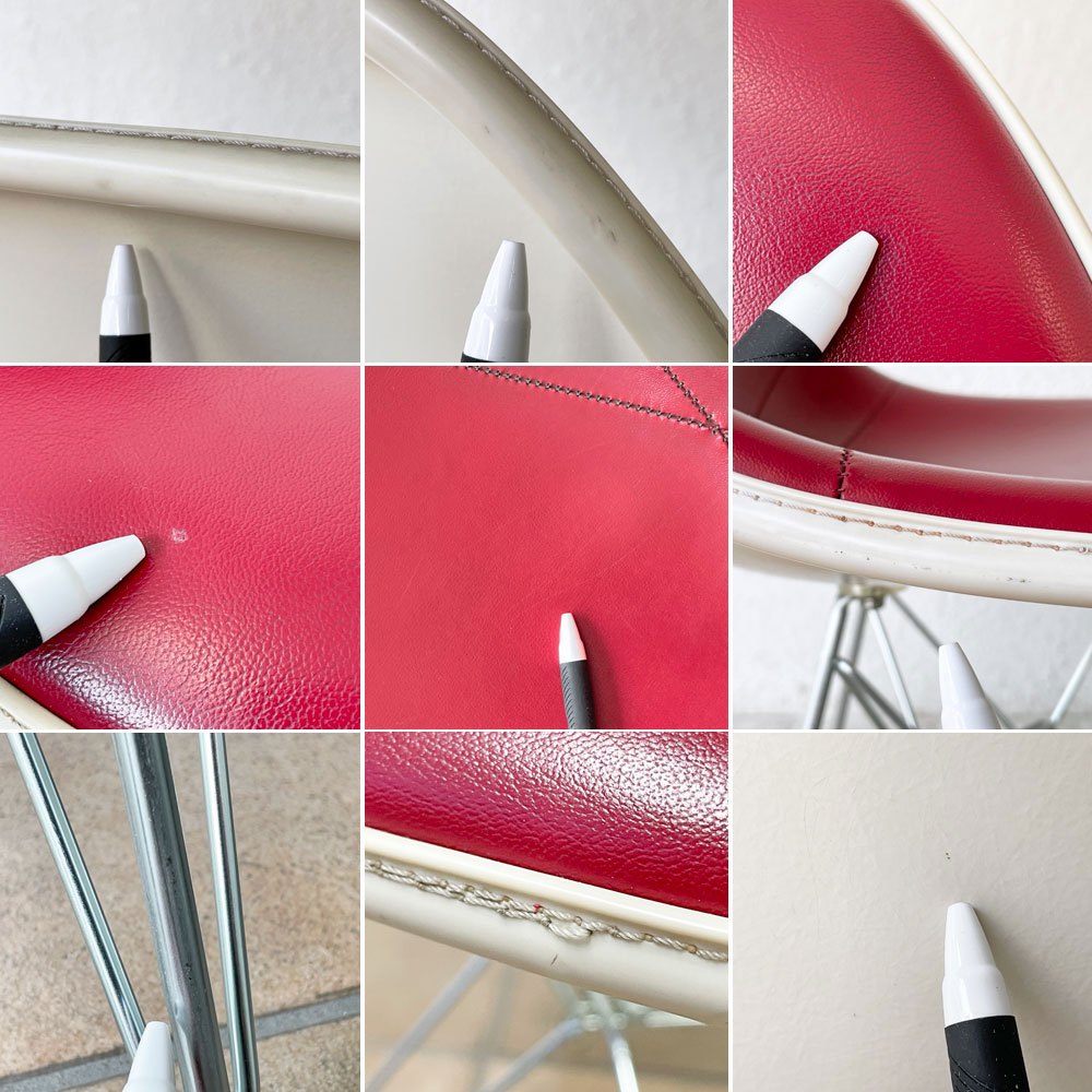 ハーマンミラー Herman Miller サイドシェルチェア 3rd パーチメント PVCレザー ボルドー エッフェルベース リプロダクト脚 イームズ ビンテージ ミッドセンチュリー ◇