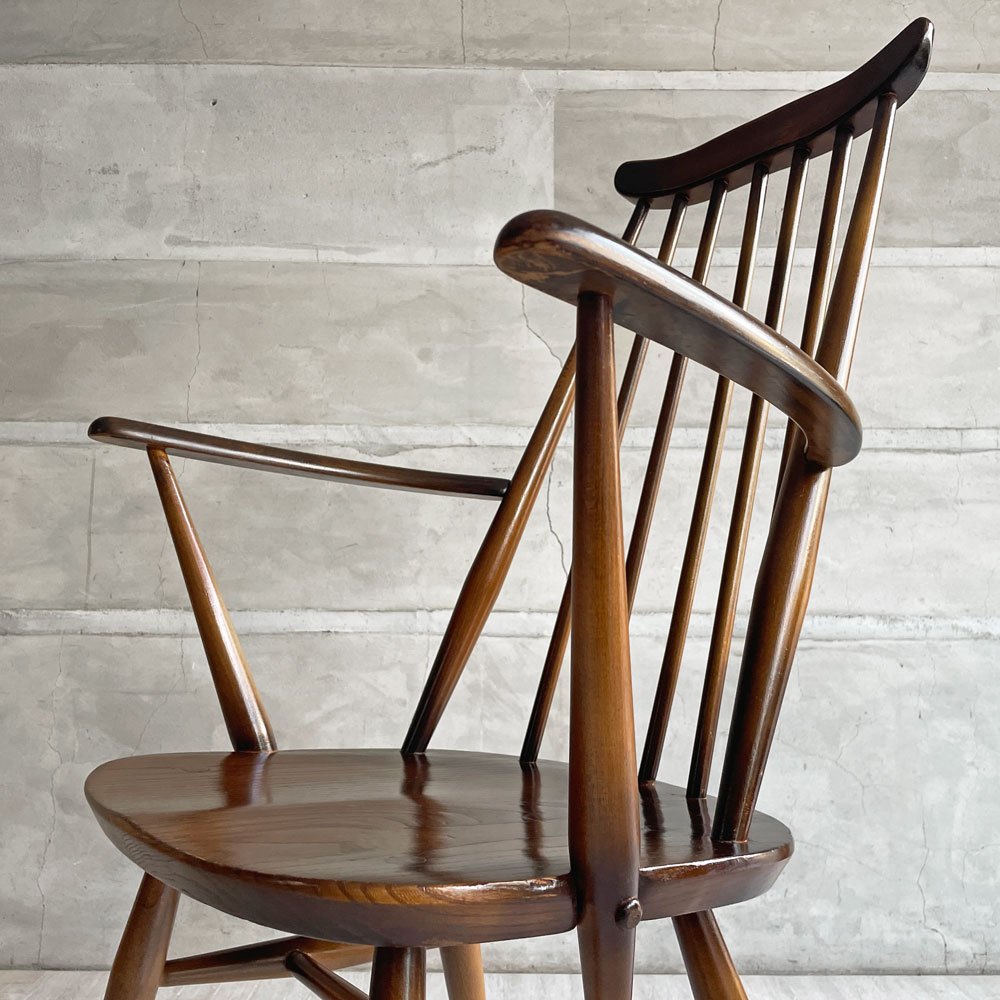 アーコール Ercol ゴールドスミス ダイニングチェア アームチェア コロニアル ハイバック エルム材 ダークブラウン UKビンテージ 英国 ♪