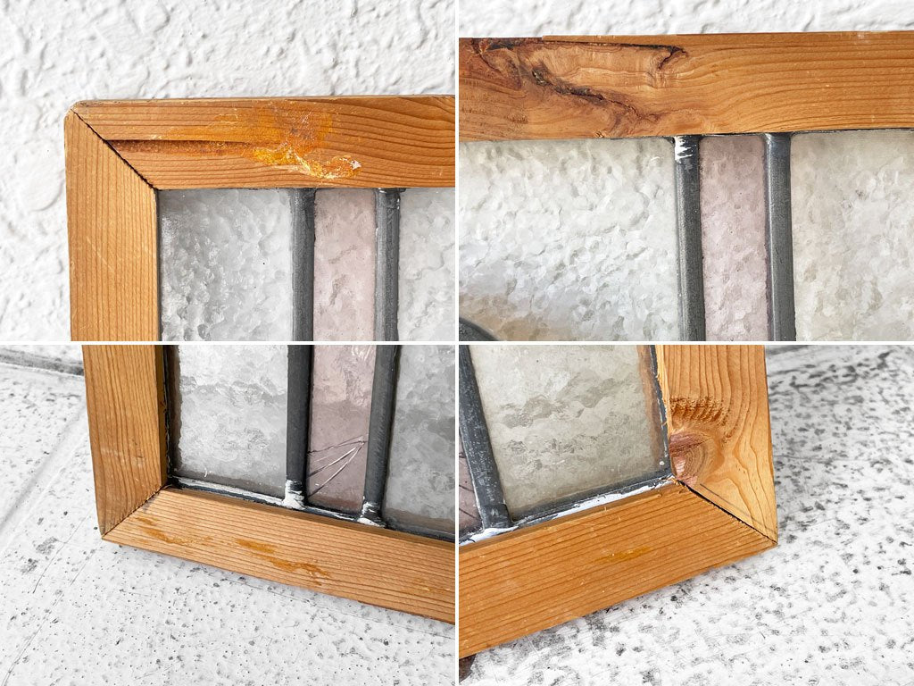 ヨーロピアンビンテージ European Vintage ステンドグラス パイン製木枠 45×27cm 窓枠 ディスプレイ 店舗什器 ラスティック ◇