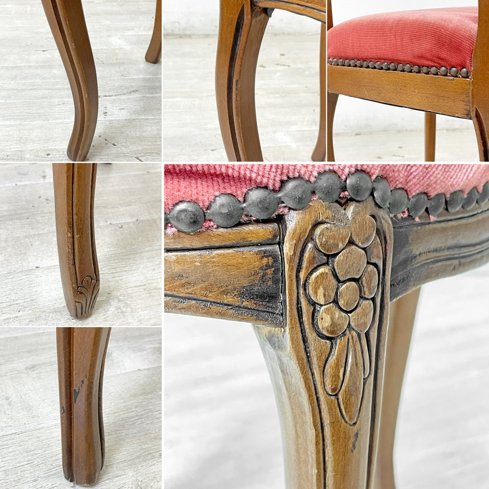 ヨーロピアンクラシカル デザイン European Classical design 木製 サロンチェア ダイニングチェア 猫脚 レッド イタリア ロココ調 A ●