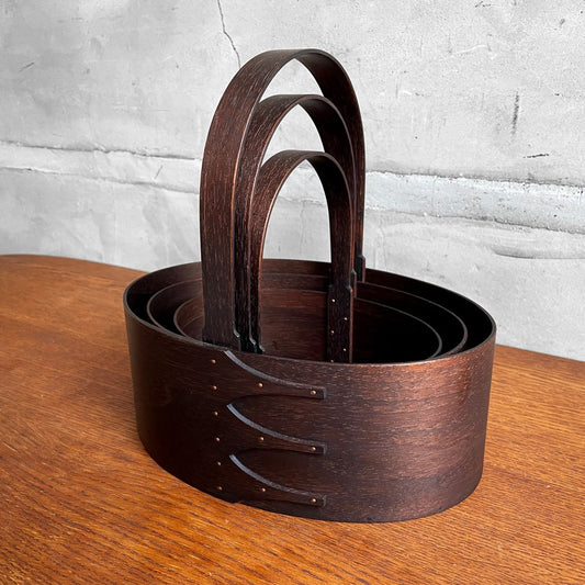 小林克久 シェーカースタイル オーバルボックス シェーカーボックス ハンドル付き キャリア no.3 & no.4 & no.5 3点SET 黒消 ブラックウォルナット オイル仕上げ 蜜蠟ワックス塗り 現代作家 ♪