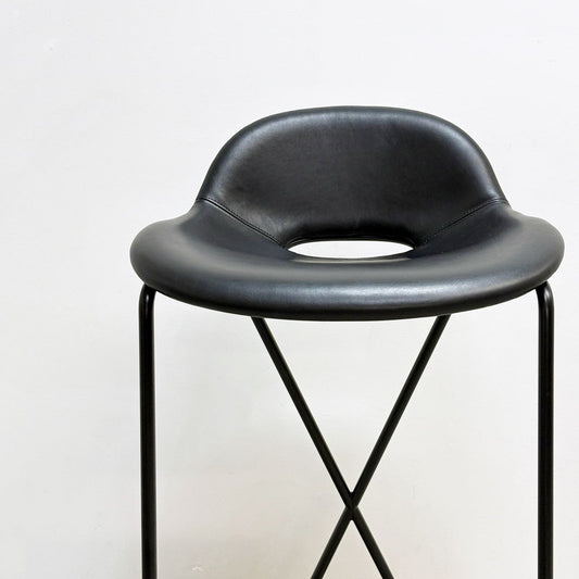 ザ・コンランショップ THE CONRAN SHOP クロスレッグ CROSS LEG ハイスツール 本革 レザー ブラック マグナス・ロング イギリス 参考定価¥187,000- A ●