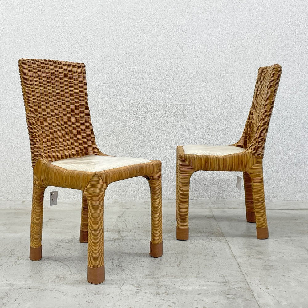 ワイスワイス WISE WISE アジアンコンフォート ASIAN COMFORT R-301B サイドチェア ダイニングチェア 皮付ラタン仕様 定価3.7万円 ① 〓