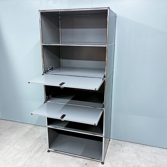 USMハラー USM Haller モジュラーファニチャー キャビネット シェルフ 1列5段 ミッドグレー ドロップダウンドア×2 モダンデザイン スイス ◎