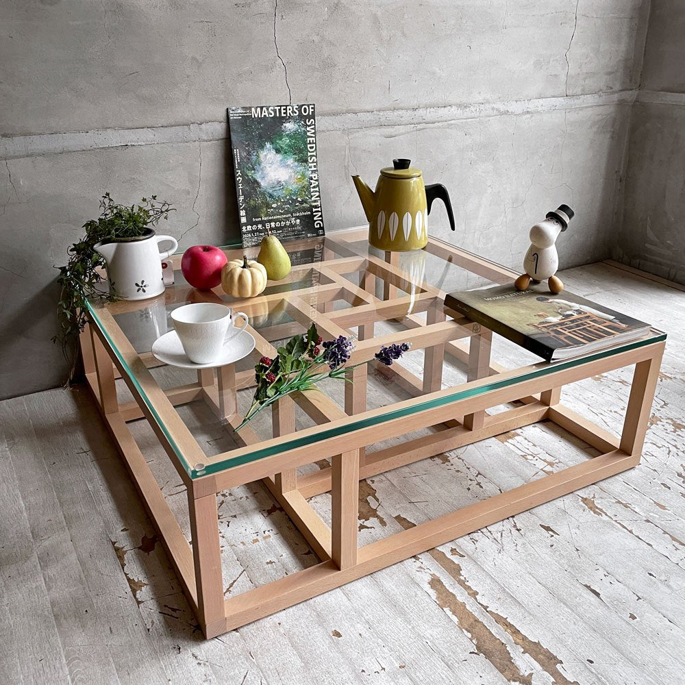 リーンロゼ ligne roset アンティゴネー Antigone ローテーブル コーヒーテーブル ブナ材 ナチュラル ガラス天板 復刻品 ピエール・ポラン Pierre Paulin 廃番 希少 ♪