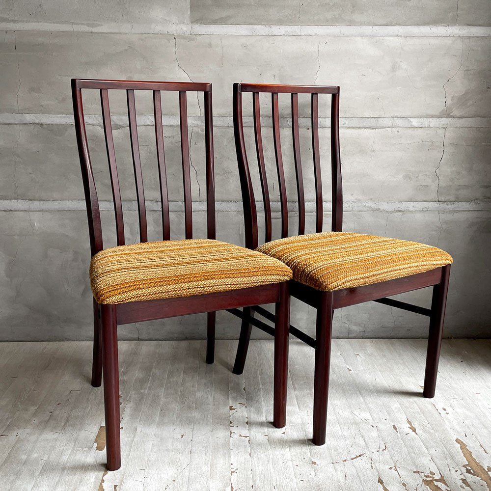 マッキントッシュ A.H.McINTOSH サイドチェア ダイニングチェア 4スラット ウッドフレーム ファブリックシート マホガニー材 UKビンテージ Vintage 英国家具 座面張替済 B ♪