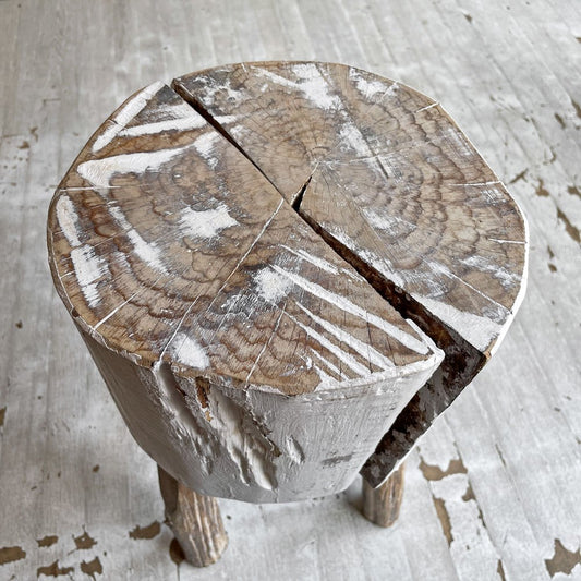 古材 無垢材 ペインテッド スツール 飾り台 花台 ホワイトペイント シャビーシック プリミティブ プエブコ PUEBCO 購入品 ♪