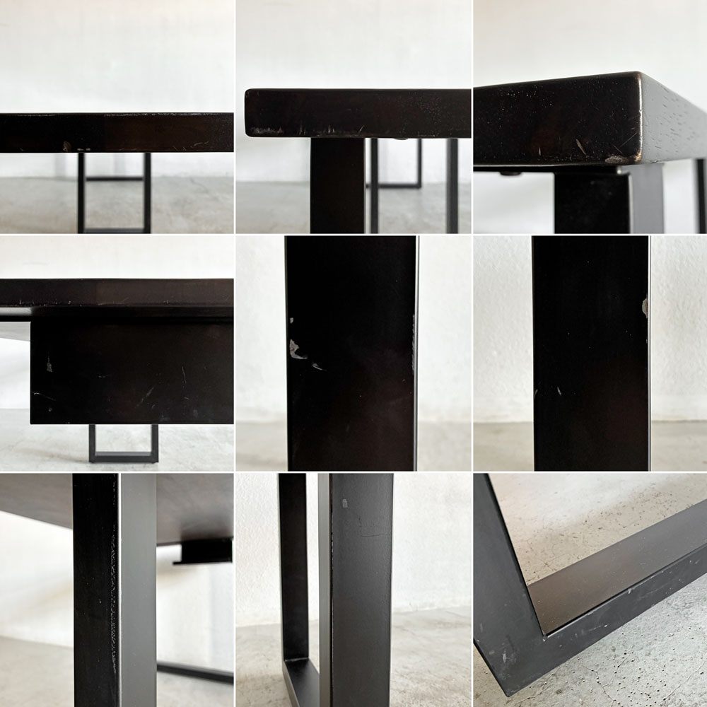 かなでもの KANADEMONO ザ・テーブル THE TABLE Black Steel デスク W240×D70cm ラバーウッド ブラックブラウン スクエアレッグ 配線孔&ティッシュボックストレイ付 合計定価¥138,500- 〓