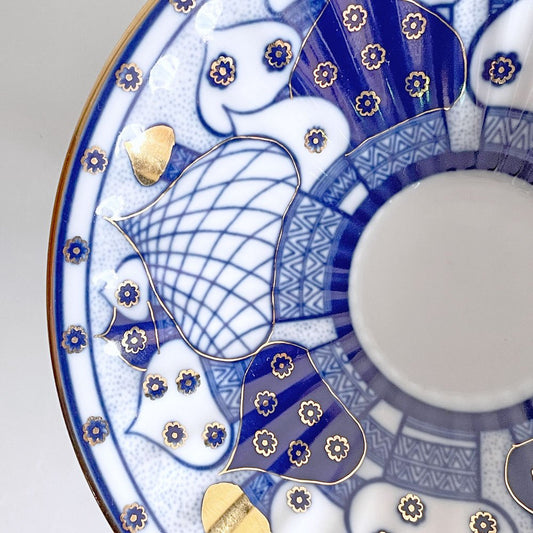 インペリアル ポーセリン IMPERIAL PORCELAIN 高台皿 ブルー 金彩 ボウル 深皿 陶器 ロシア食器 ■