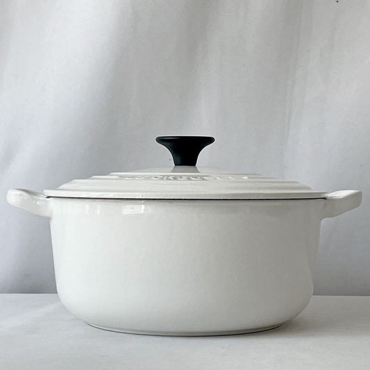 ルクルーゼ LE CREUSET ココットロンド 両手鍋 20cm ホワイト 鋳鉄 ホーロー 琺瑯 フランス ◇