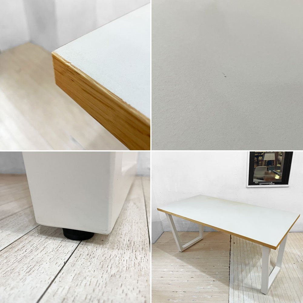 かなでもの KANADEMONO ザ・テーブル THE TABLE デスク ミーティングテーブル リノリウム天板 オーク材 スチール ホワイト W150cm 定価¥79,800- ★